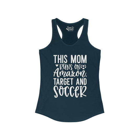 This Mom Runs on Amazon Soccer Adult Women's Racerback Tank