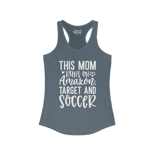 This Mom Runs on Amazon Soccer Adult Women's Racerback Tank