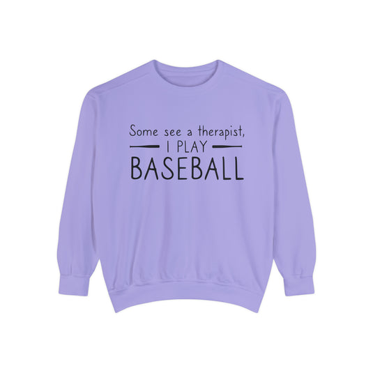 Some See a Therapist I Play Baseball Adult Unisex Premium Crewneck Sweatshirt