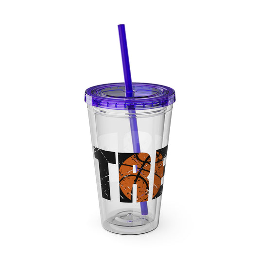 Basketball 16 oz Sunsplash Tumbler with Straw w/Custom Name