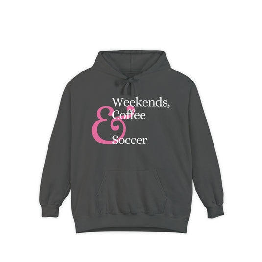 Weekends Soccer & Coffee Pink Design Adult Unisex Premium Hooded Sweatshirt