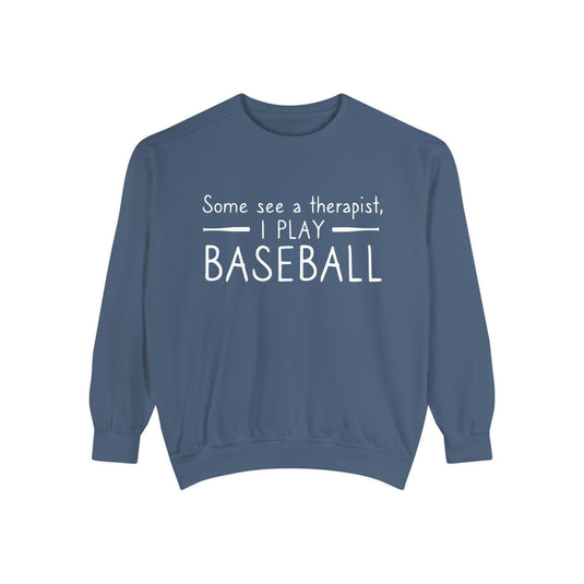 Some See a Therapist I Play Baseball Adult Unisex Premium Crewneck Sweatshirt