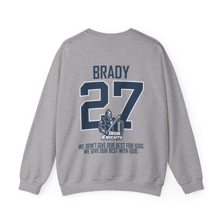 Iron Knights Adult Unisex Crewneck Sweatshirt w/Name, Number & Bible Verse - All White or Blue Design