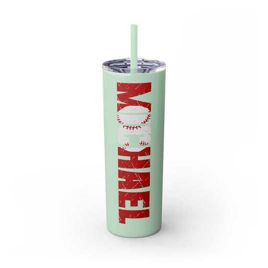 Baseball 20oz Skinny Tumbler with Straw w/Custom Name