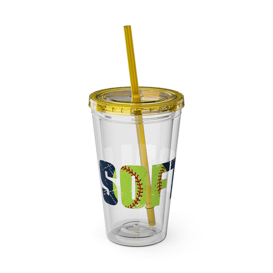 Softball 16 oz Sunsplash Tumbler with Straw