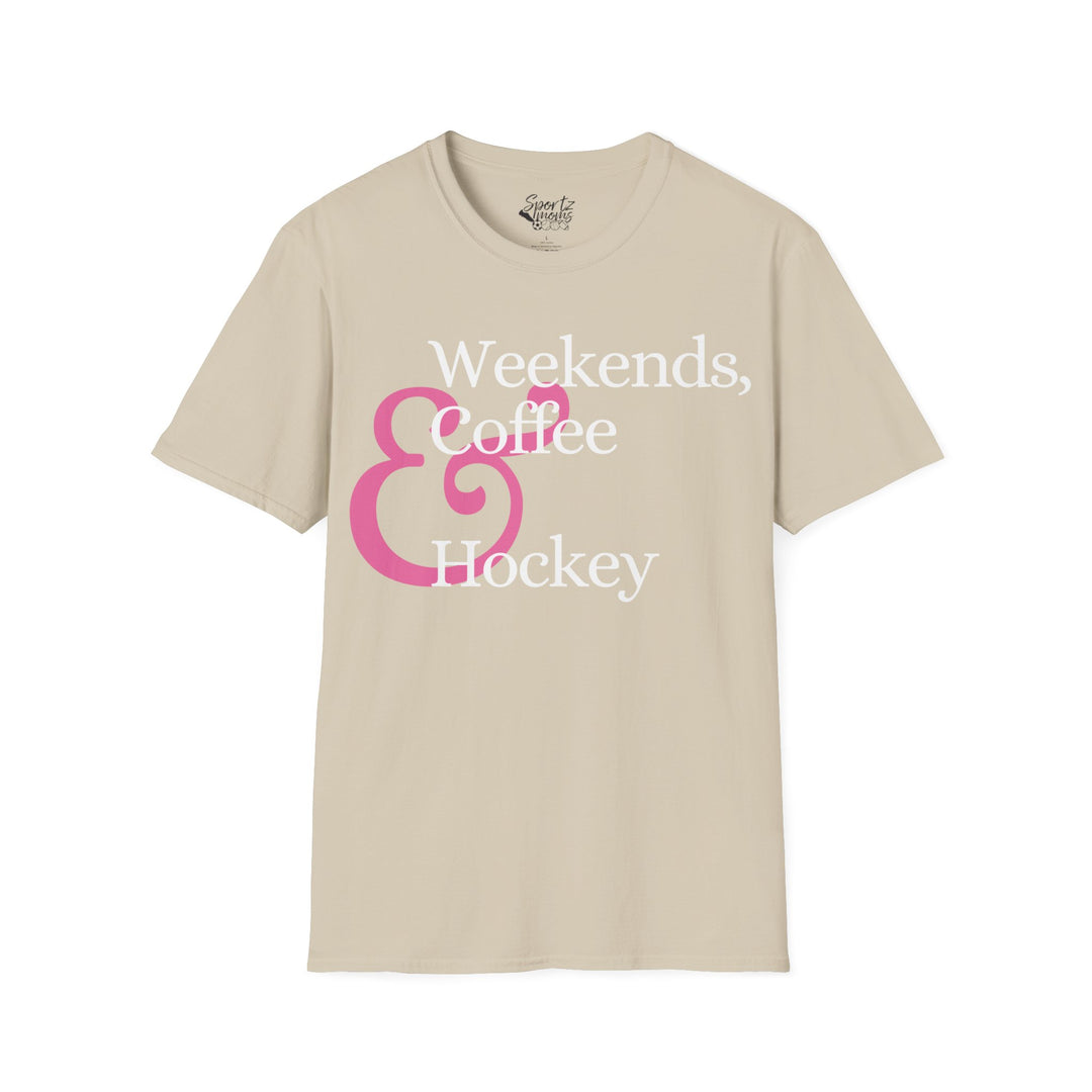Weekends Coffee & Hockey Pink Design Adult Unisex T-Shirt