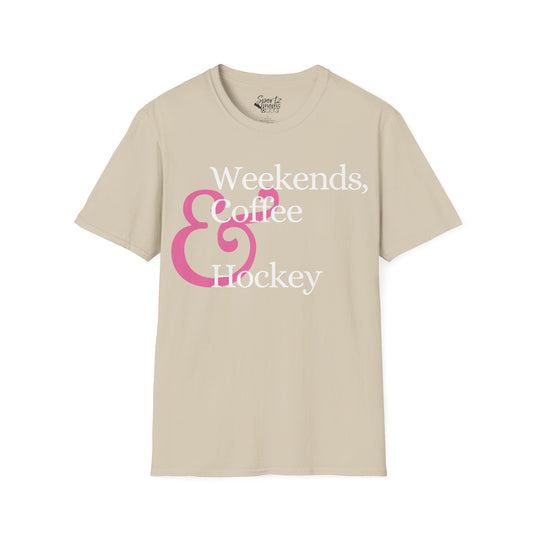 Weekends Coffee & Hockey Pink Design Adult Unisex Basic T-Shirt