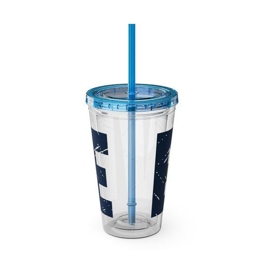 Softball 16 oz Sunsplash Tumbler with Straw w/Custom Name