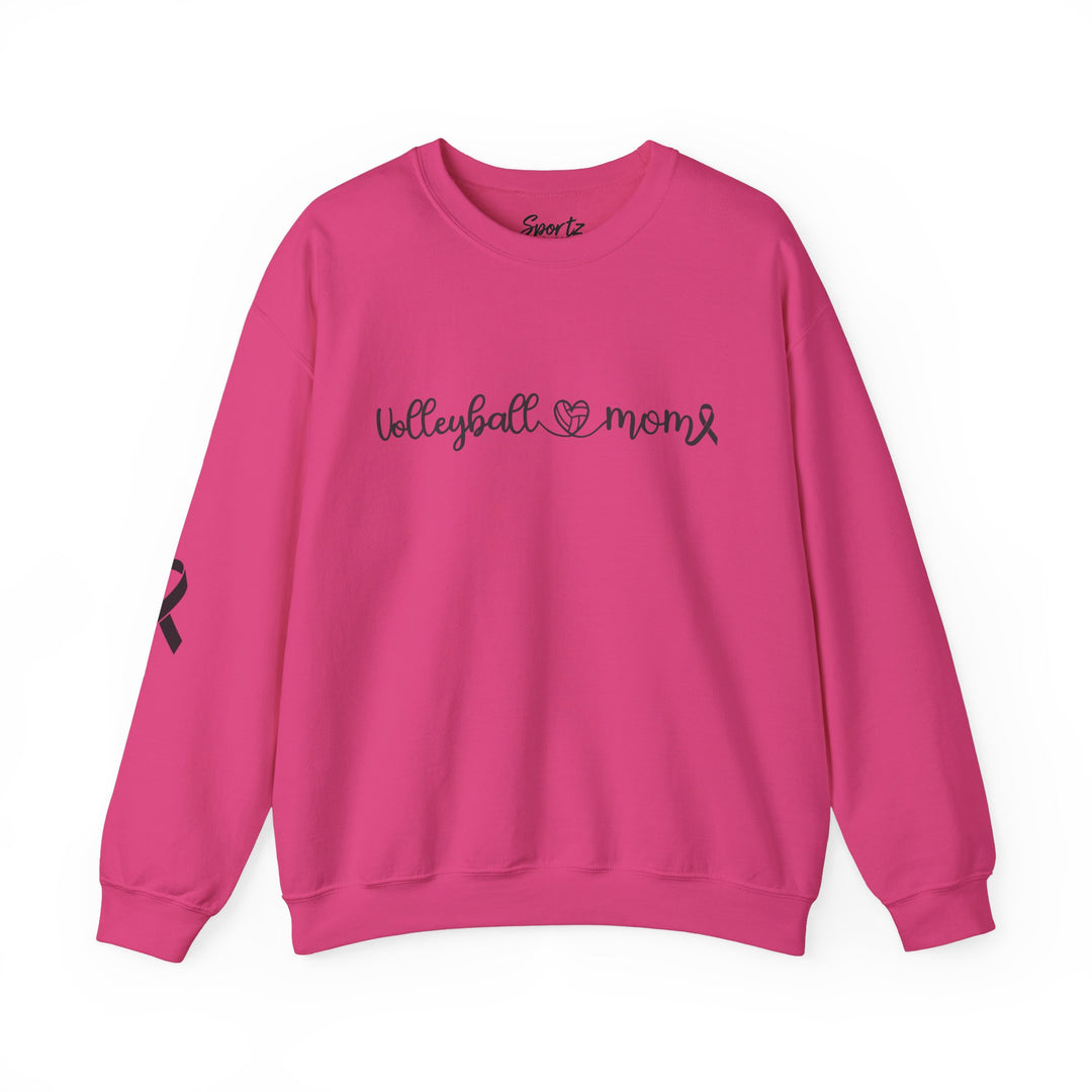 Cancer Collection Pick Your Sport Mom Ribbon & Heart Adult Unisex Crewneck Sweatshirt w/Ribbon on Sleeve