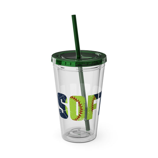 Softball 16 oz Sunsplash Tumbler with Straw