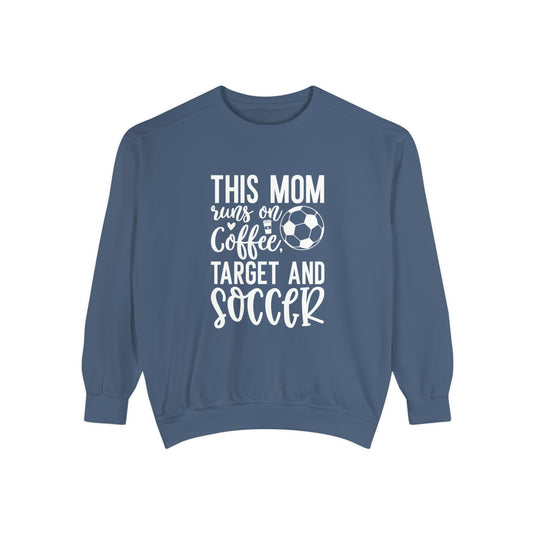 This Mom Runs on Coffee Soccer Adult Unisex Premium Crewneck Sweatshirt