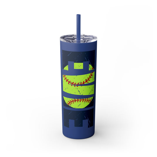 Softball 20oz Skinny Tumbler with Straw w/Custom Name