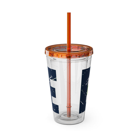 Softball 16 oz Sunsplash Tumbler with Straw w/Custom Name