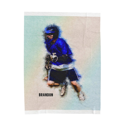 Lacrosse Personalized Picture & Name Watercolor Design Plush Blanket