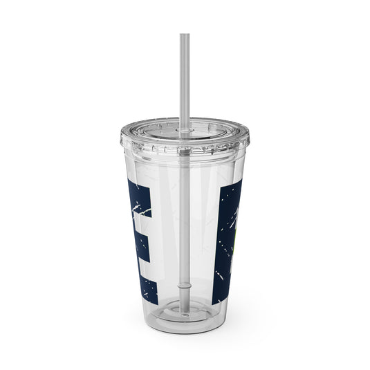 Softball 16 oz Sunsplash Tumbler with Straw w/Custom Name