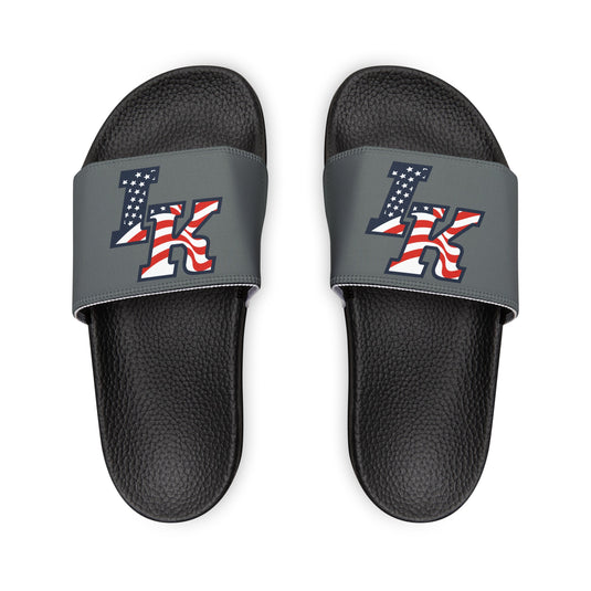 Iron Knights Women's Slide Sandals - Flag Design w/Dark Grey Background