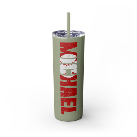 Baseball 20oz Skinny Tumbler with Straw w/Custom Name