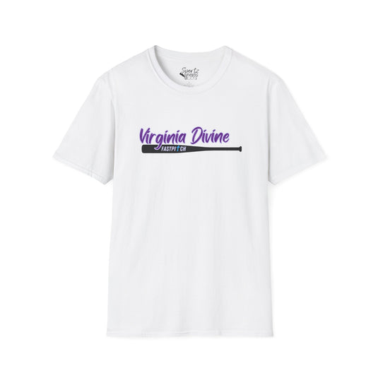Virginia Divine Sports Unisex Adult Basic T-Shirt - Softball Pattern Design w/Name & Number on back