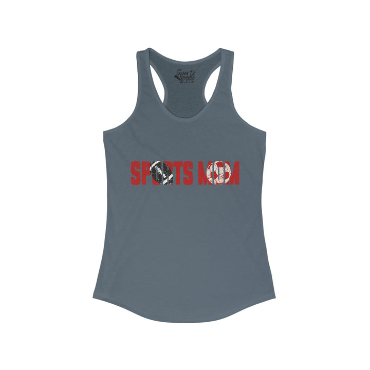 Sports Mom w/Football & Soccer Ball Adult Women's Racerback Tank