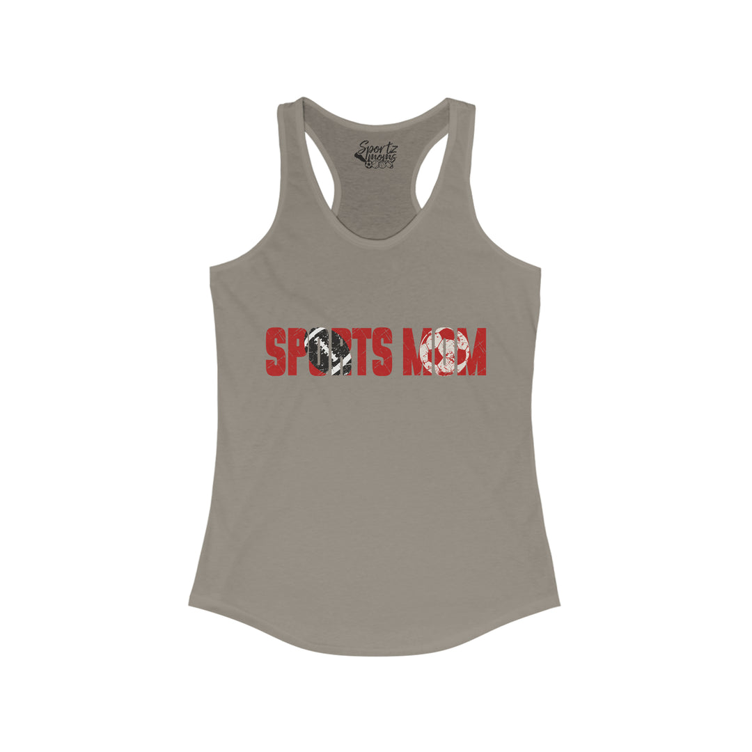 Sports Mom w/Football & Soccer Ball Adult Women's Racerback Tank