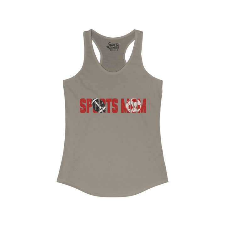 Sports Mom w/Football & Soccer Ball Adult Women's Racerback Tank