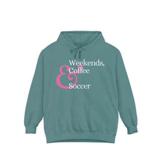 Weekends Soccer & Coffee Pink Design Adult Unisex Premium Hooded Sweatshirt