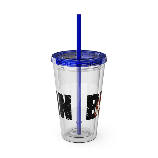 Football 16 oz Sunsplash Tumbler with Straw w/Custom Name