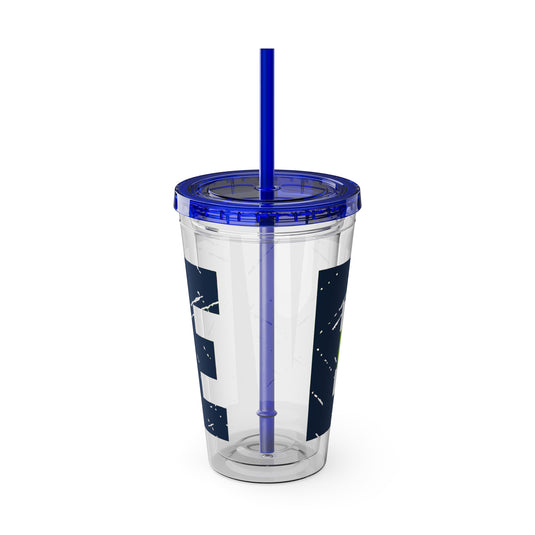 Softball 16 oz Sunsplash Tumbler with Straw w/Custom Name