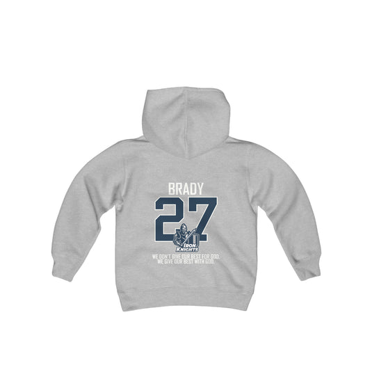 Iron Knights Youth Hooded Sweatshirt W/Name, Number & Bible Verse - All White Design