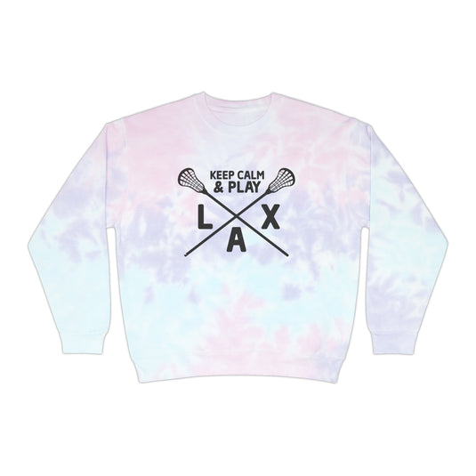 Keep Calm & Play LAX Lacrosse Adult Unisex Tie-Dye Crewneck Sweatshirt