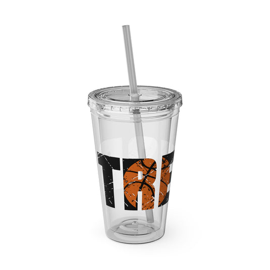 Basketball 16 oz Sunsplash Tumbler with Straw w/Custom Name