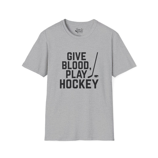 Give Blood Play Hockey Adult Unisex Basic T-Shirt