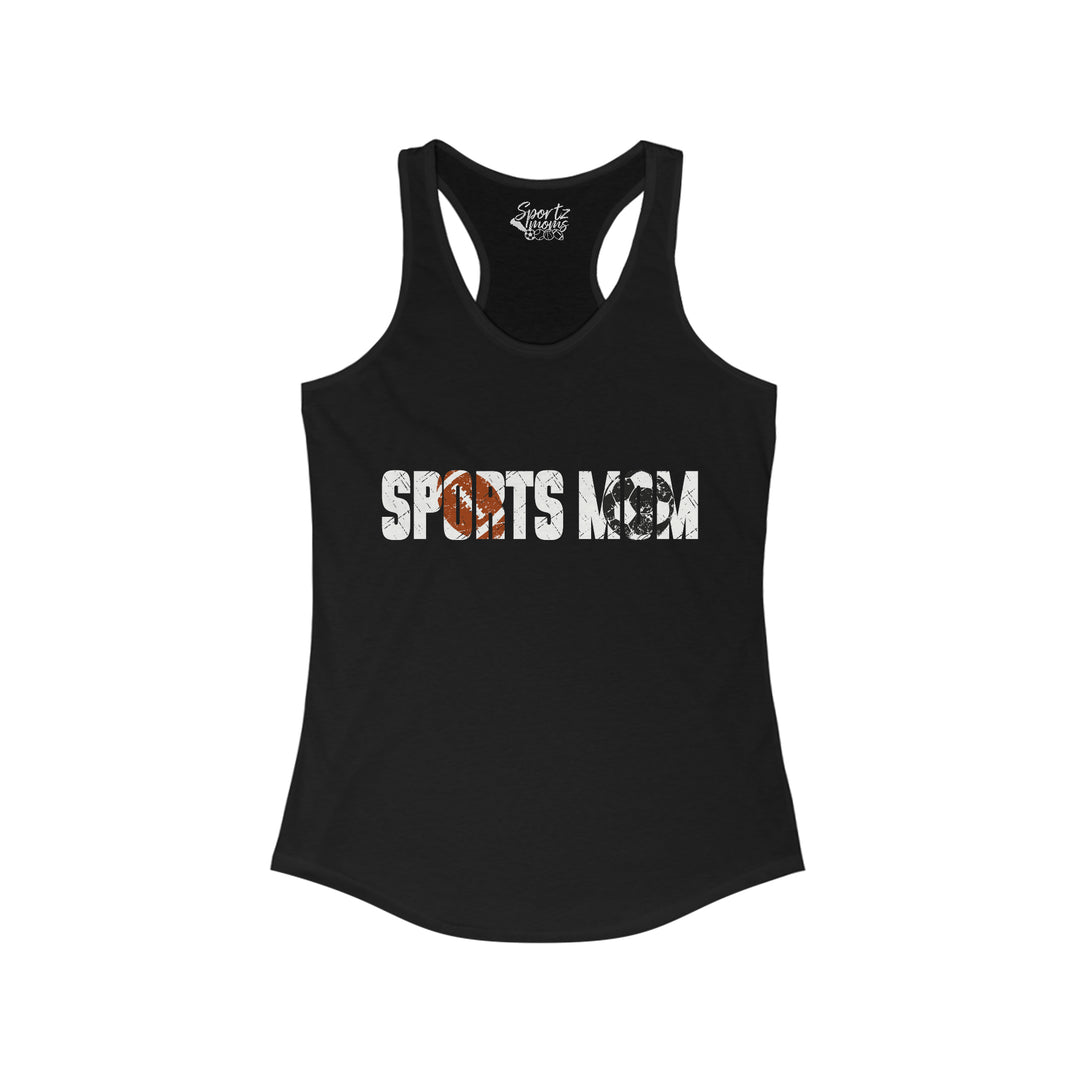 Sports Mom w/Football & Soccer Ball Adult Women's Racerback Tank