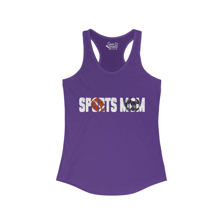 Sports Mom w/Football & Soccer Ball Adult Women's Racerback Tank