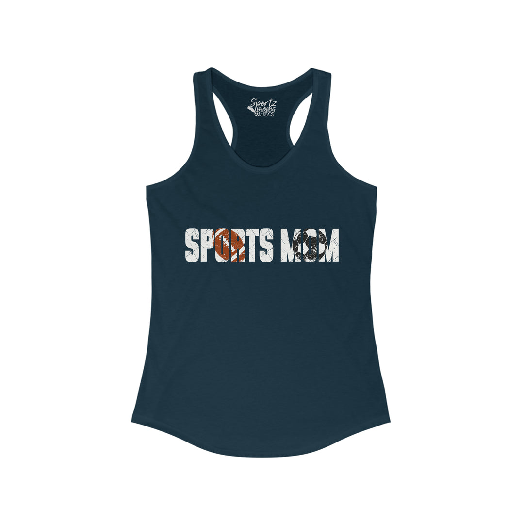 Sports Mom w/Football & Soccer Ball Adult Women's Racerback Tank
