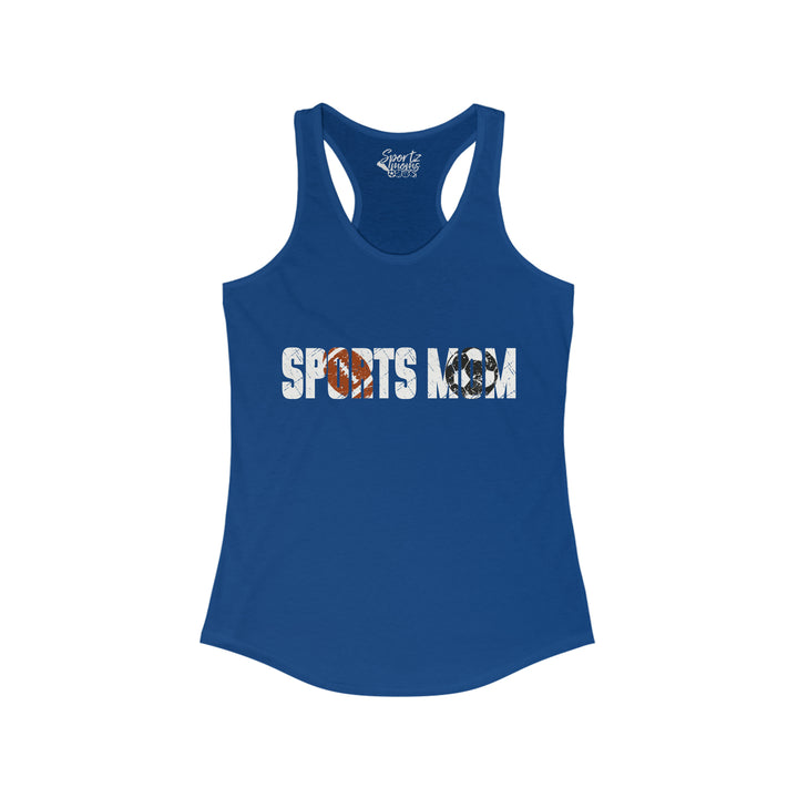 Sports Mom w/Football & Soccer Ball Adult Women's Racerback Tank