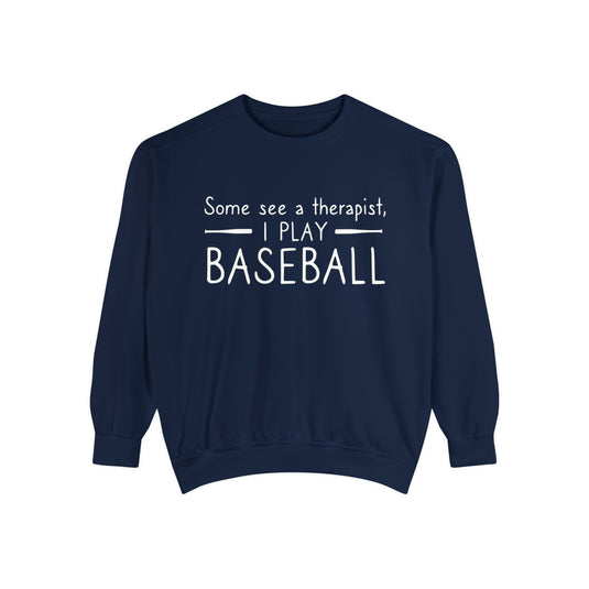 Some See a Therapist I Play Baseball Adult Unisex Premium Crewneck Sweatshirt