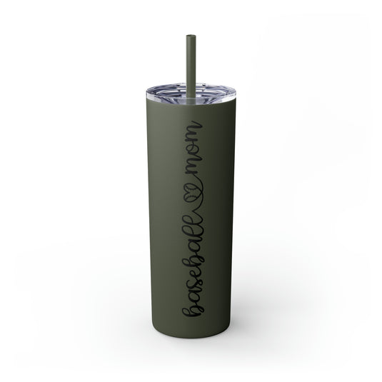 Baseball Mom with Heart 20oz Skinny Tumbler with Straw in Matte or Glossy