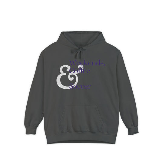 Weekends Coffee & Soccer Purple Design Adult Unisex Premium Hooded Sweatshirt