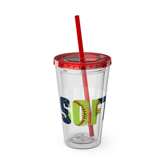 Softball 16 oz Sunsplash Tumbler with Straw