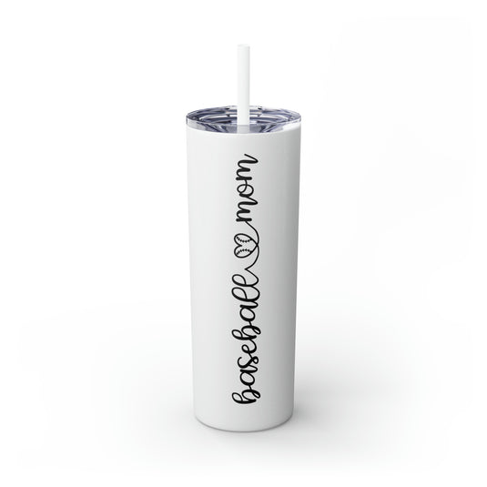 Baseball Mom with Heart 20oz Skinny Tumbler with Straw in Matte or Glossy