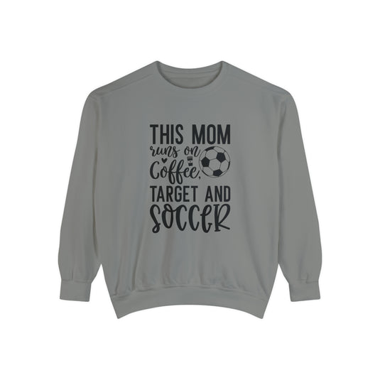 This Mom Runs on Coffee Soccer Adult Unisex Premium Crewneck Sweatshirt