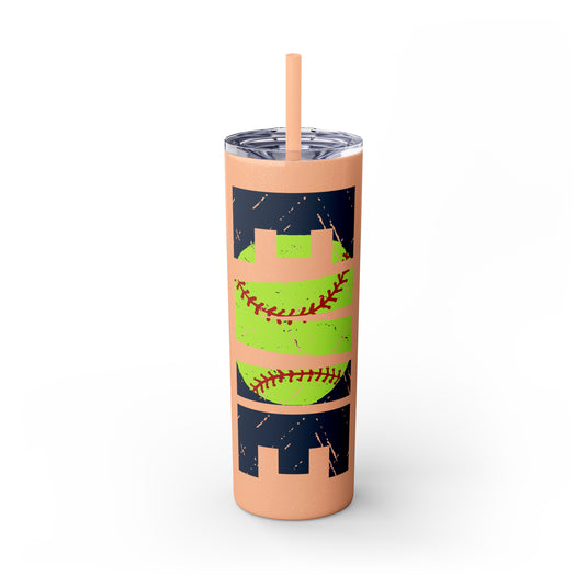 Softball 20oz Skinny Tumbler with Straw w/Custom Name