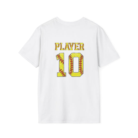 Virginia Divine Sports Unisex Adult Basic T-Shirt - Softball Pattern Design w/Name & Number on back