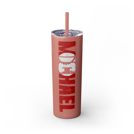 Baseball 20oz Skinny Tumbler with Straw w/Custom Name