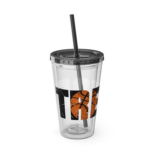 Basketball 16 oz Sunsplash Tumbler with Straw w/Custom Name