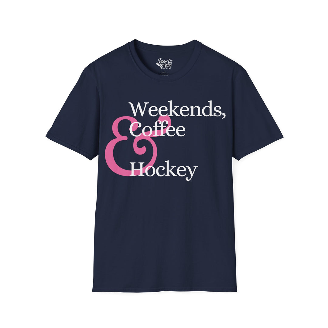 Weekends Coffee & Hockey Pink Design Adult Unisex T-Shirt