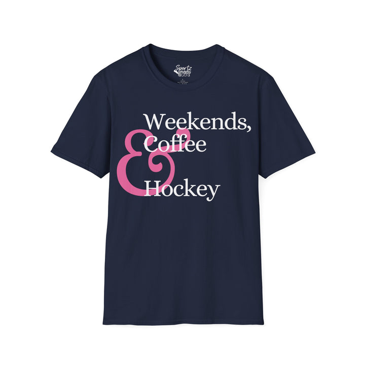 Weekends Coffee & Hockey Pink Design Adult Unisex T-Shirt