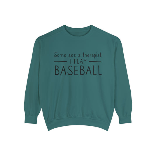 Some See a Therapist I Play Baseball Adult Unisex Premium Crewneck Sweatshirt