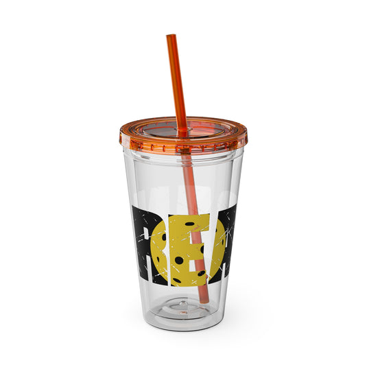 Pickleball 16 oz Sunsplash Tumbler with Straw w/Custom Name